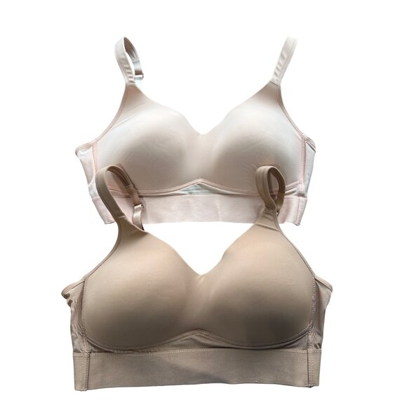 Rhonda Shear 2 Pack Molded Cup Bra with Wrap Back Size XL Pink Beige 621.7 - Picture 2 of 10